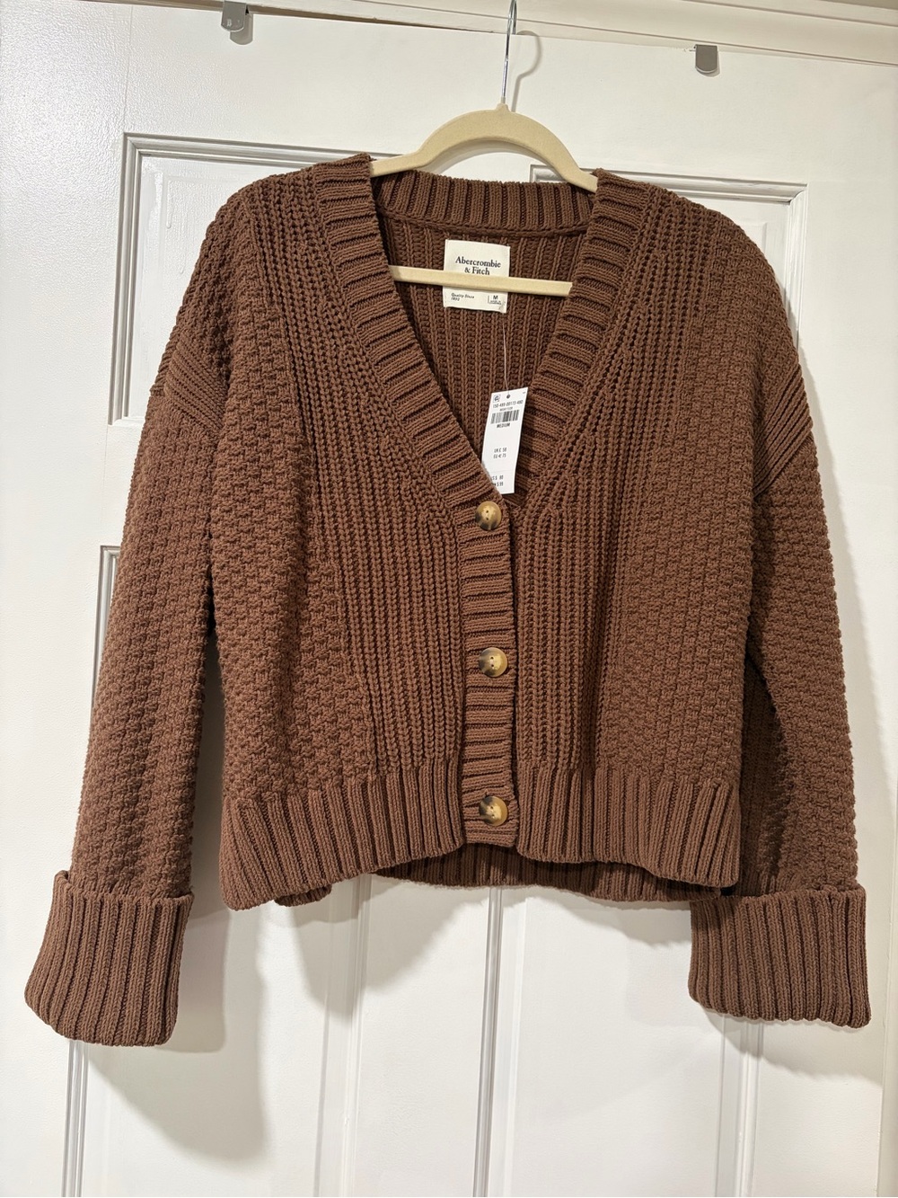 NWT Abercrombie & Fitch Brown Textured Knit Button Front Cardigan Sweater